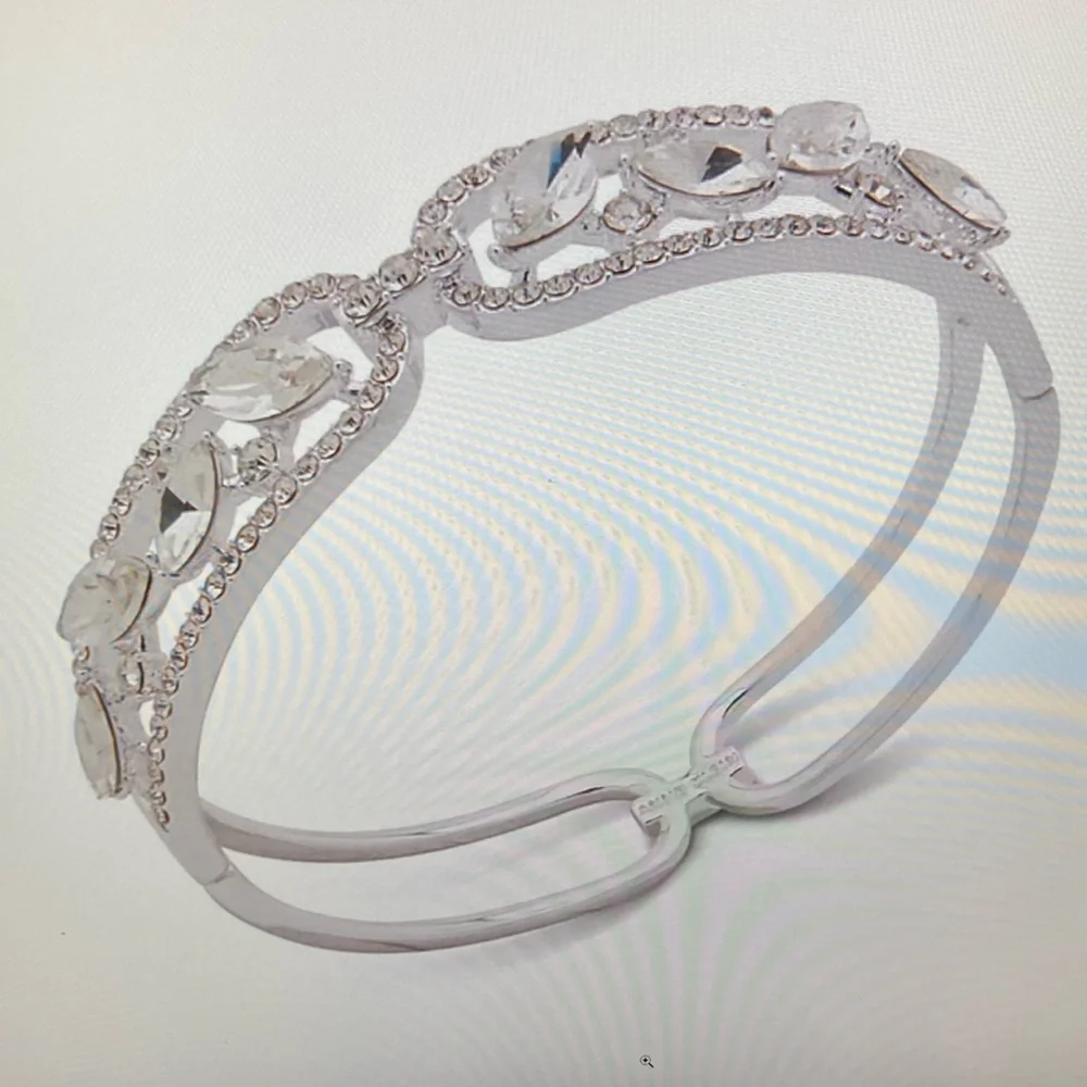 Silver Tone Oval Navette Stone Hinged Boxed Bracelet